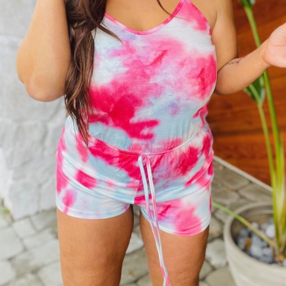 Soft pink white mineral wash romper size M